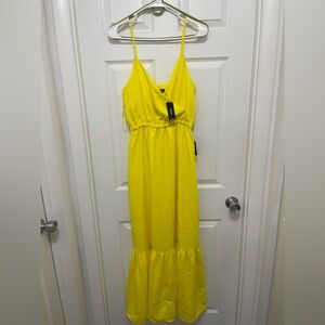 Satin Wrap Front Tiered Maxi Dress in Radiant Citron.